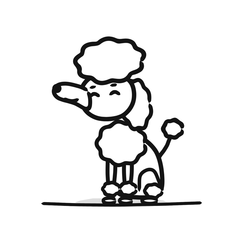 Poodle dog: a simple Big Heads style line drawing