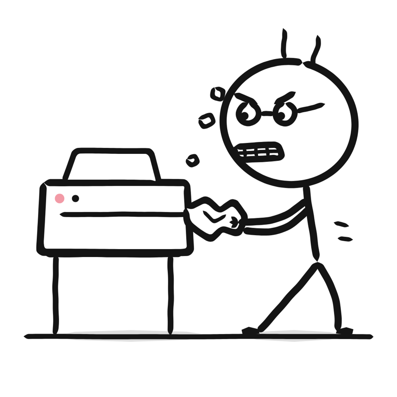 Printer jam: a simple Big Heads style line drawing