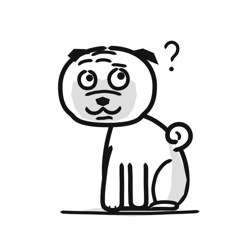 Pug dog: a simple Big Heads style line drawing