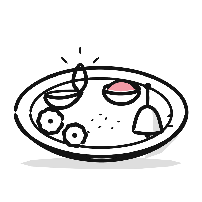 Puja thali: a simple Big Heads style line drawing