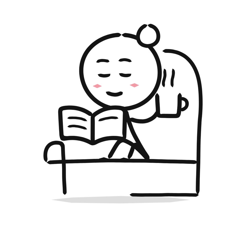 Reading: a simple Big Heads style line drawing