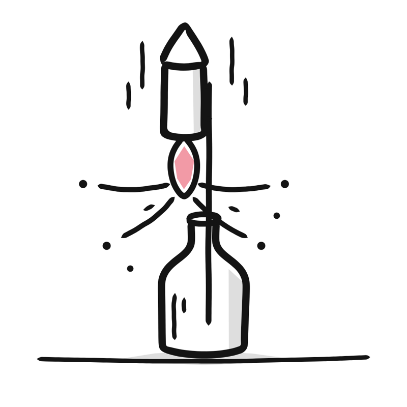 Rocket in a bottle: a simple Big Heads style line drawing