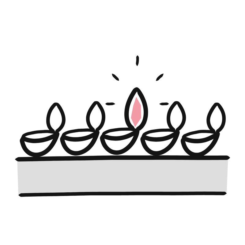 Row of diyas: a simple Big Heads style line drawing