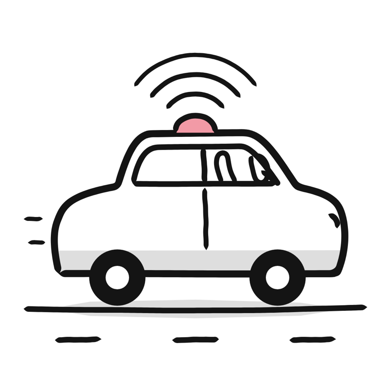 Self-driving car: a simple Big Heads style line drawing