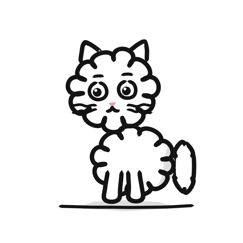 Selkirk Rex cat: a simple Big Heads style line drawing