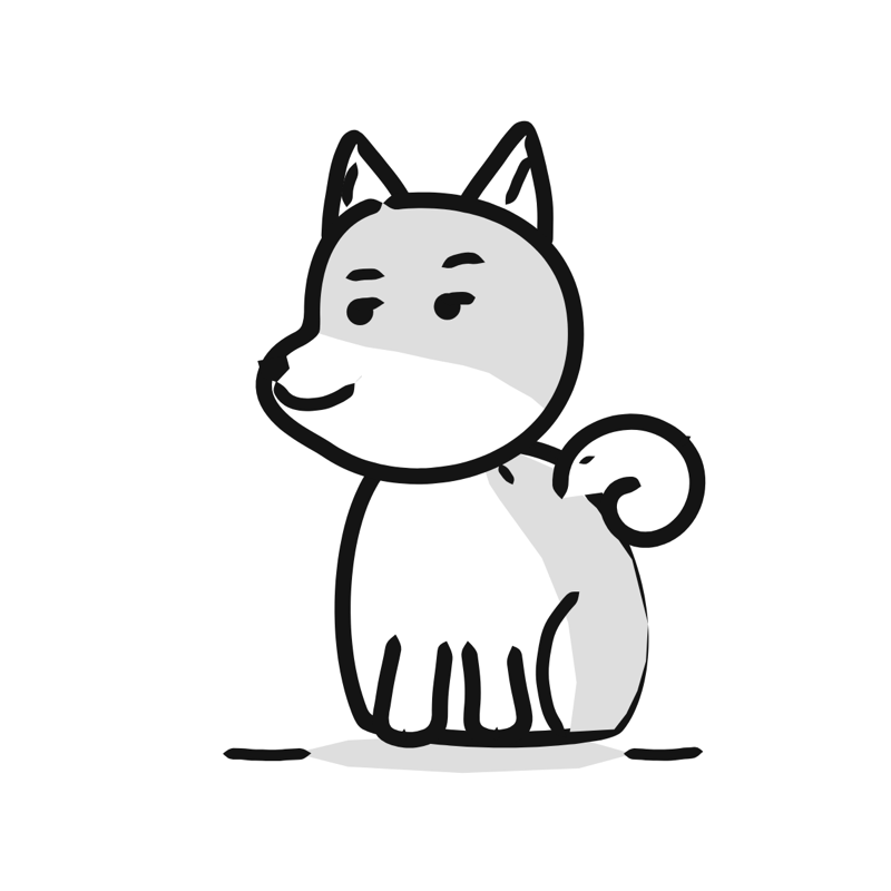 Shiba Inu dog: a simple Big Heads style line drawing