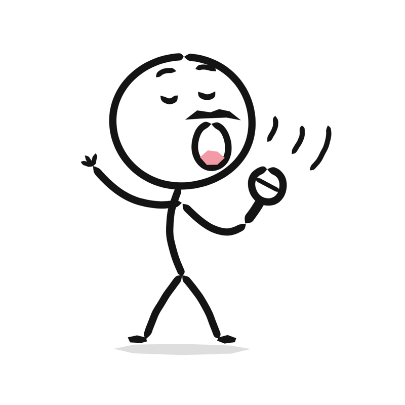 Singing: a simple Big Heads style line drawing