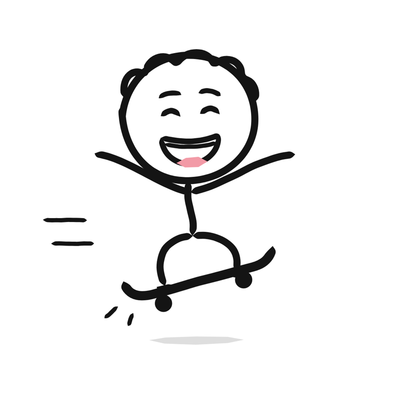Skateboarding: a simple Big Heads style line drawing