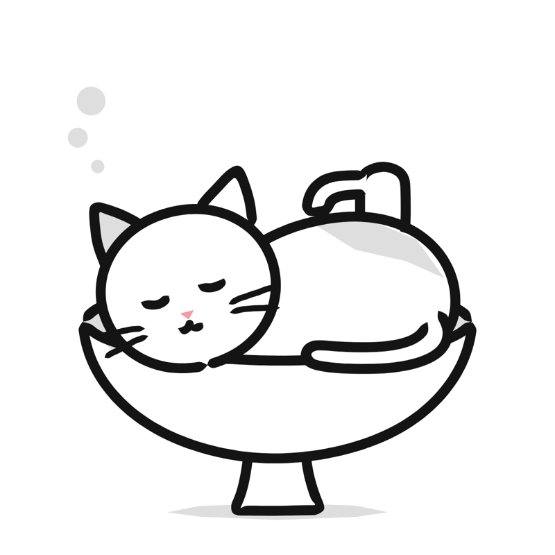 Sleeping in the sink: a simple Big Heads style line drawing