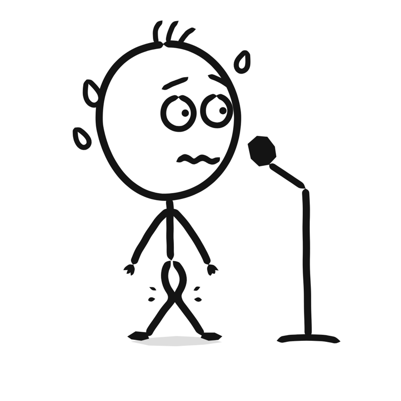Stage fright: a simple Big Heads style line drawing