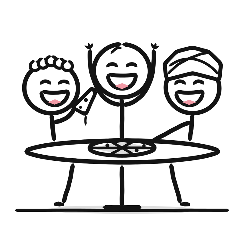 Team lunch: a simple Big Heads style line drawing