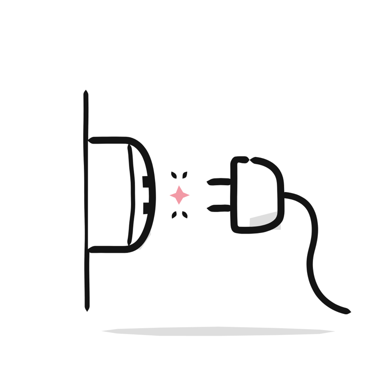 Unplugged empty state: a simple Big Heads style line drawing