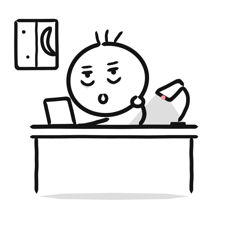 Working late: a simple Big Heads style line drawing