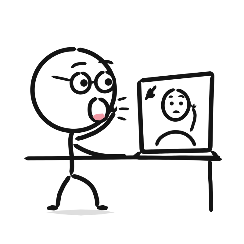 You are on mute: a simple Big Heads style line drawing